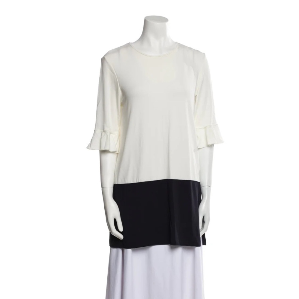 MaxMara Black and White Ruffle Sleeve Drop Waist Mini Tunic Mini Dress Size XS